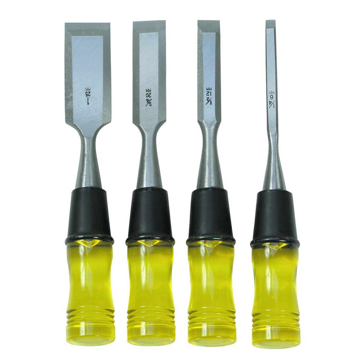 Wood Chisel Set with Clear PVC Handle 4 Pc